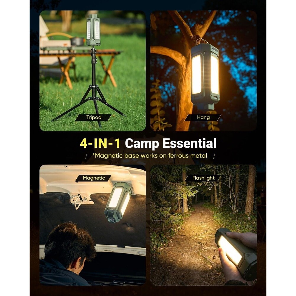Rechargeable Camping Light with Stand Cordless Work Light with Heads Power Bank - Picture 2 of 16
